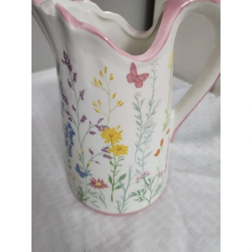 Dolly Parton Ceramic Pitcher Wildflower Butterfly Pink White Dolomite 5339142